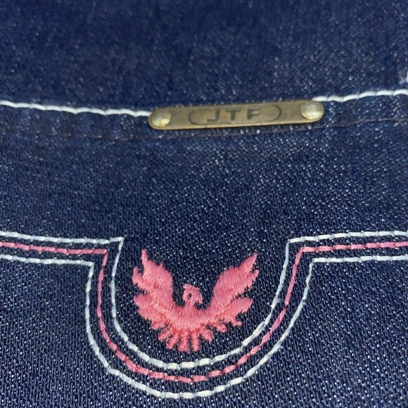 Vintage JTF Women’s Dark Jeans Pink Belt Embroidery Logo High Waisted Size 38 - Picture 2 of 16
